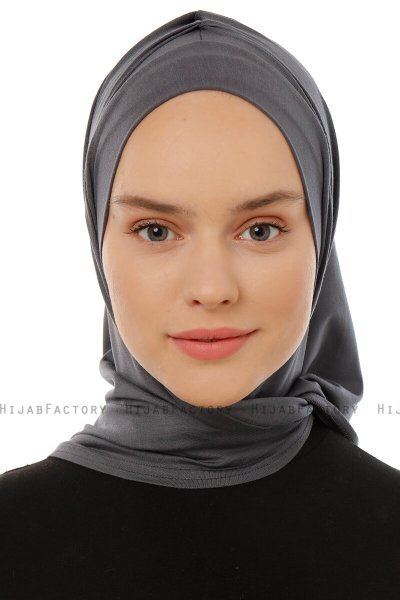 Isra Plain - Dark Grey One-Piece Viskos Hijab