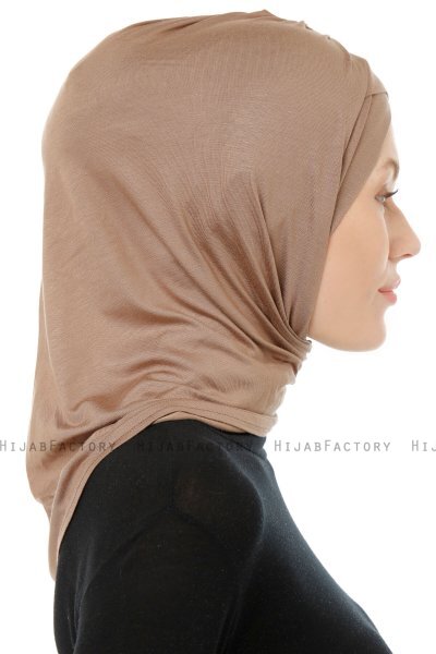 Isra Cross - Dark Taupe One-Piece Viskos Hijab
