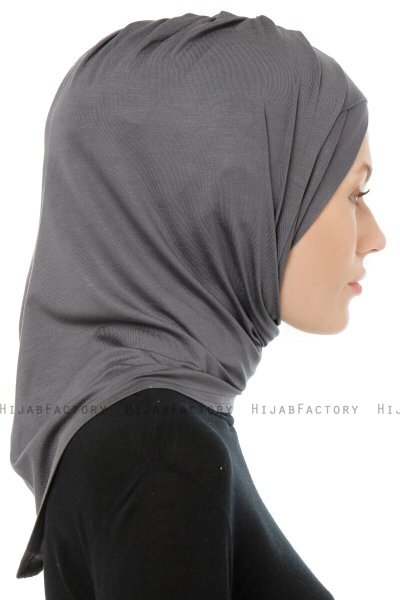 Isra Cross - Dark Grey One-Piece Viskos Hijab