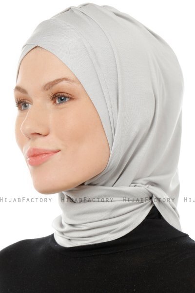 Isra Cross - Light Grey One-Piece Viskos Hijab