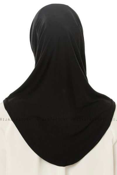 Hanfendy Plain Logo - Black One-Piece Hijab
