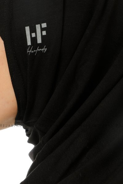 Hanfendy Plain Logo - Black One-Piece Hijab