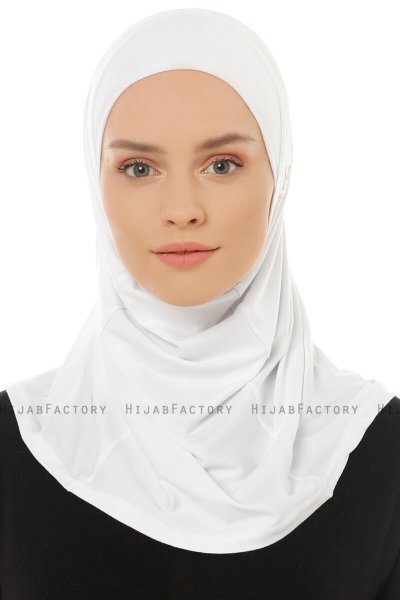 Hanfendy Plain Logo - White One-Piece Hijab