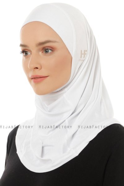 Hanfendy Plain Logo - White One-Piece Hijab