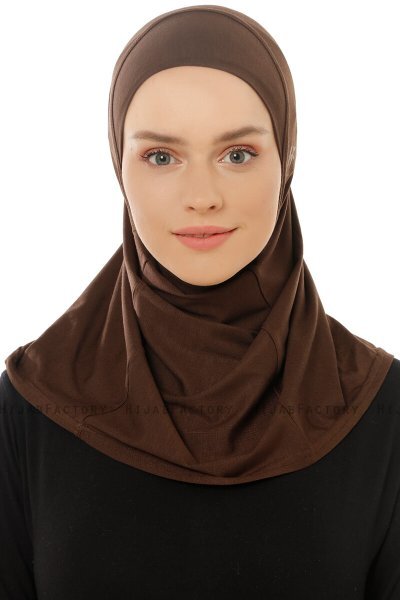 Hanfendy Plain Logo - Brown One-Piece Hijab