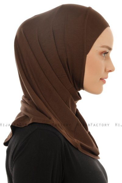 Hanfendy Plain Logo - Brown One-Piece Hijab