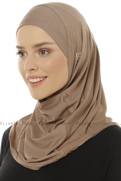 Hanfendy Plain Logo - Dark Taupe One-Piece Hijab