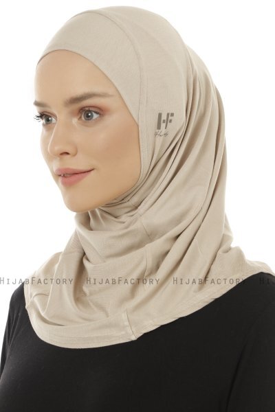 Hanfendy Plain Logo - Light Taupe One-Piece Hijab