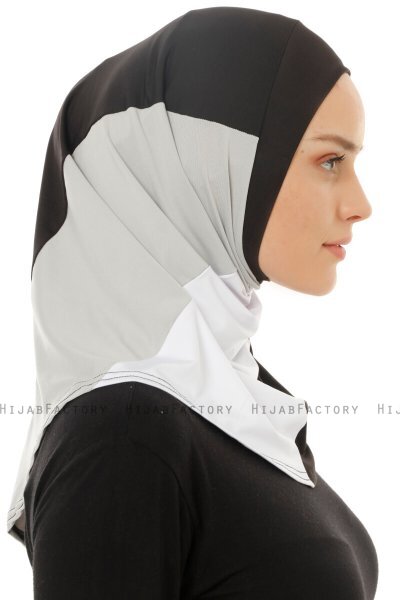 Esin - Black & White & Light Grey One-Piece Hijab