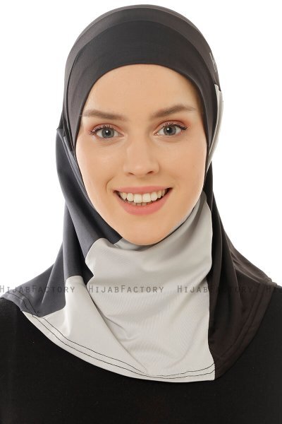 Esin - Black & Light Grey & Anthracite One-Piece Hijab