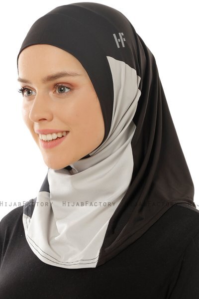 Esin - Black & Light Grey & Anthracite One-Piece Hijab