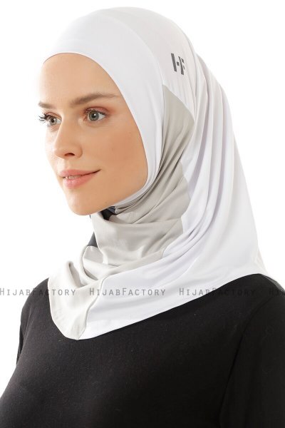 Esin - White & Light Grey & Anthracite One-Piece Hijab
