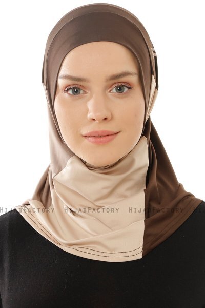 Esin - Brown & Light Taupe & Dark Taupe One-Piece Hijab