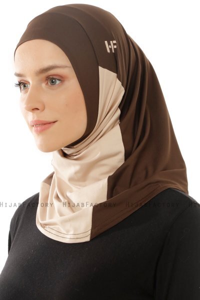 Esin - Brown & Light Taupe & Dark Taupe One-Piece Hijab