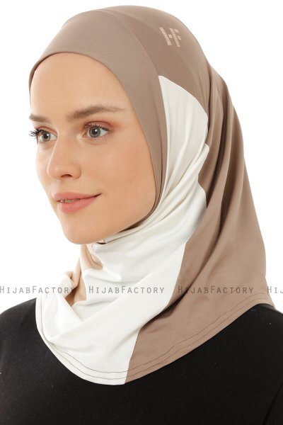 Esin - Dark Taupe & Creme & Light Taupe One-Piece Hijab