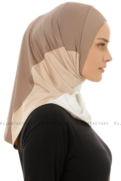 Esin - Dark Taupe & Creme & Light Taupe One-Piece Hijab