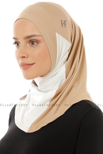 Esin - Beige & Creme & Dark Taupe One-Piece Hijab