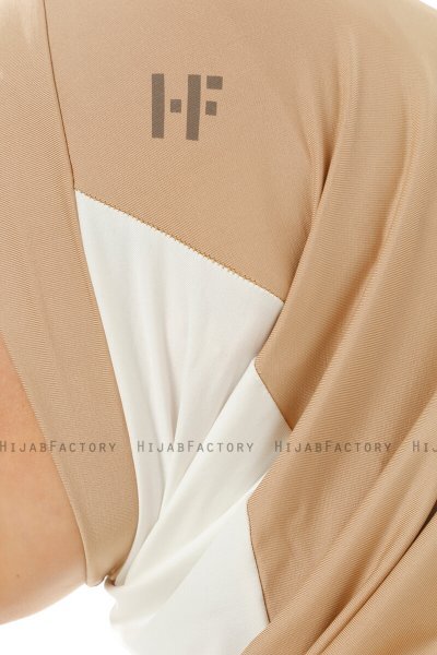 Esin - Beige & Creme & Dark Taupe One-Piece Hijab