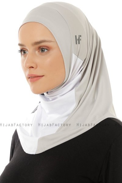Esin - Light Grey & White & Anthracite One-Piece Hijab