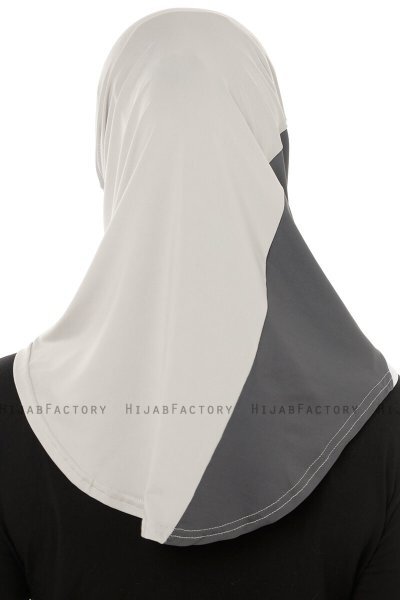 Esin - Light Grey & White & Anthracite One-Piece Hijab