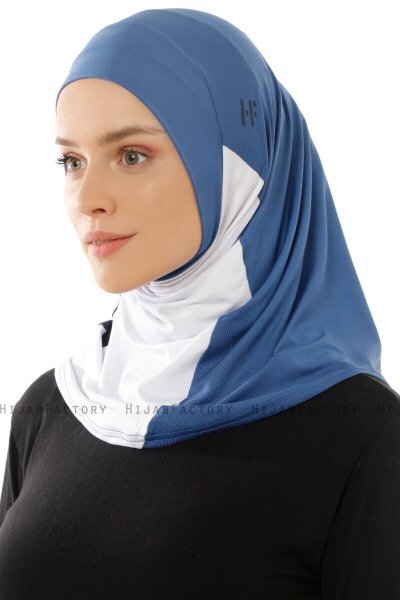 Esin - Indigo & White & Navy Blue One-Piece Hijab