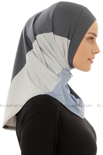 Esin - Anthracite & Light Blue & Light Grey One-Piece Hijab