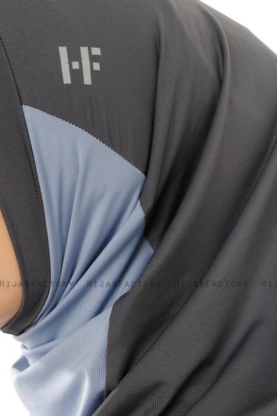 Esin - Anthracite & Light Blue & Light Grey One-Piece Hijab