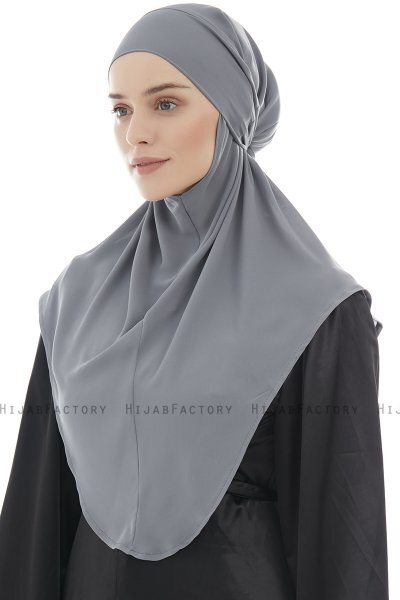 Ebrar - Dark Grey Crepe Chiffon Al Amira Hijab