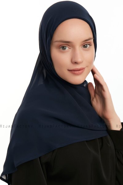 Eylem - Navy Blue One Piece Chiffon Hijab