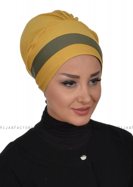 Elsa - Mustard & Khaki Cotton Turban