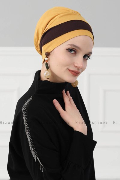 Elsa - Mustard & Brown Cotton Turban