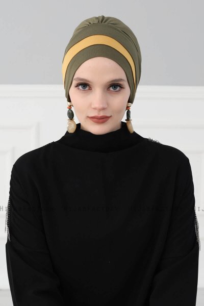 Elsa - Khaki & Mustard Cotton Turban