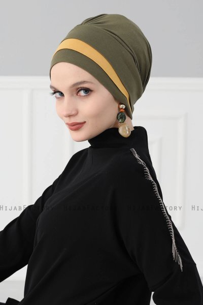 Elsa - Khaki & Mustard Cotton Turban