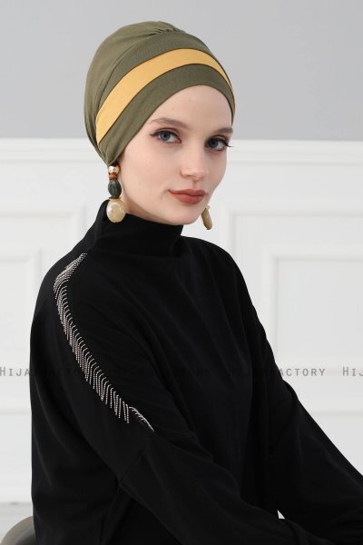 Elsa - Khaki & Mustard Cotton Turban