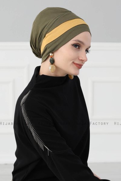Elsa - Khaki & Mustard Cotton Turban