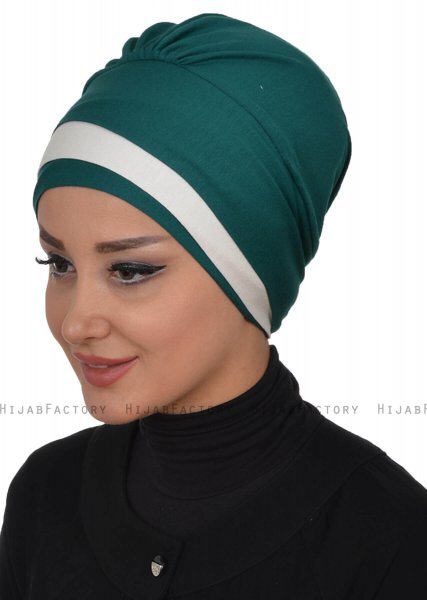 Elsa - Dark Green & Creme Cotton Turban