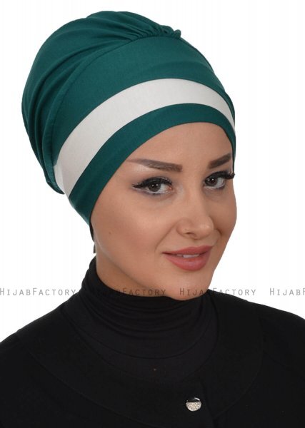 Elsa - Dark Green & Creme Cotton Turban