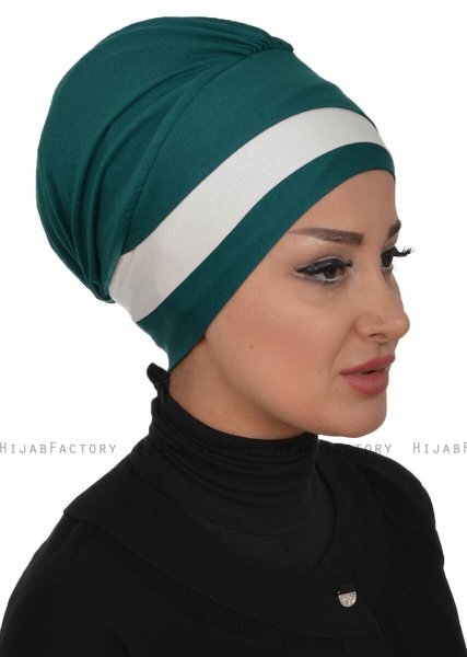 Elsa - Dark Green & Creme Cotton Turban