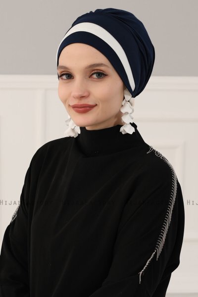 Elsa - Navy Blue & Creme Cotton Turban