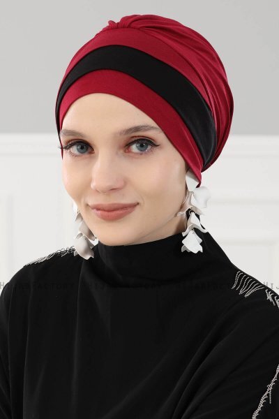 Elsa - Bordeaux & Black Cotton Turban