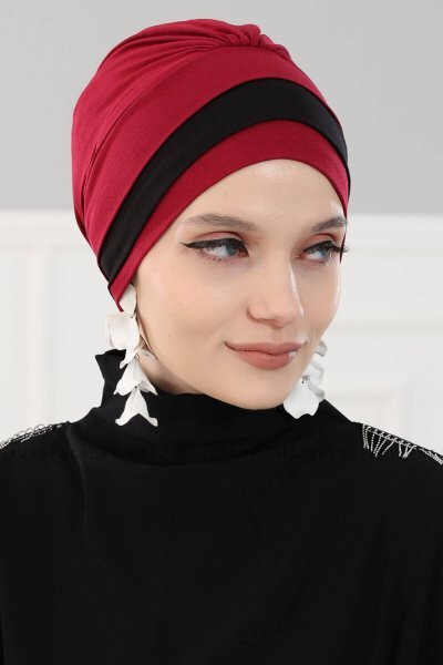 Elsa - Bordeaux & Black Cotton Turban