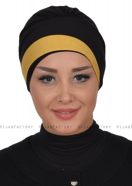 Elsa - Black & Mustard Cotton Turban