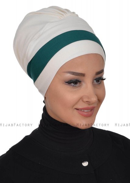 Elsa - Creme & Dark Green Cotton Turban