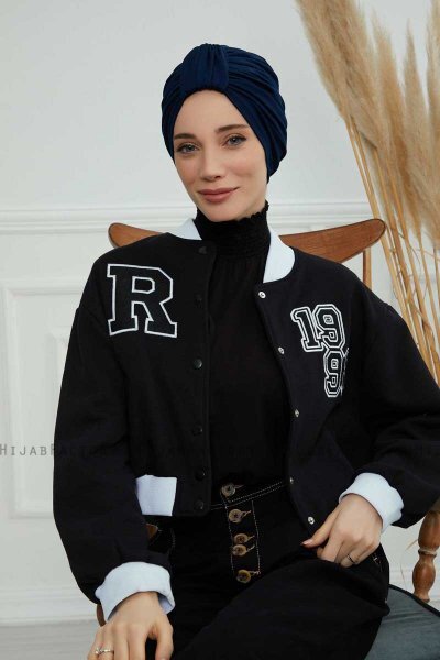 Laura - Navy Blue Cotton Turban