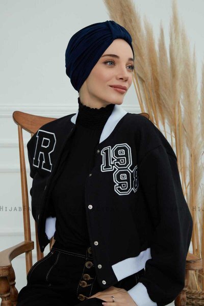 Laura - Navy Blue Cotton Turban