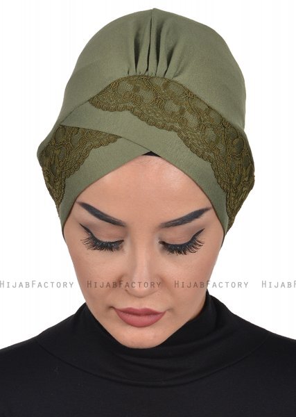 Molly - Khaki Lace Cotton Turban