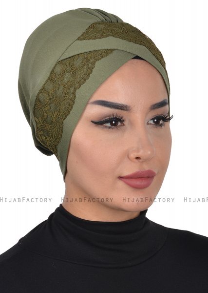 Molly - Khaki Lace Cotton Turban