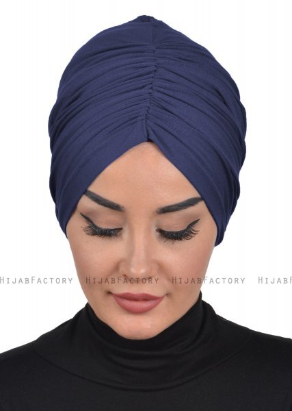 Kerstin - Navy Blue Cotton Turban - Ayse Turban