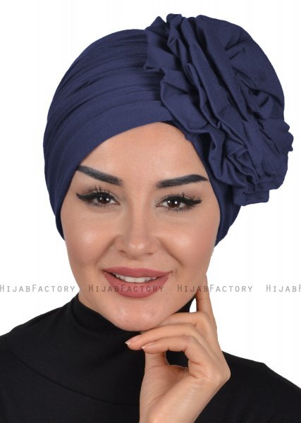 Kerstin - Navy Blue Cotton Turban - Ayse Turban