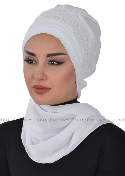Celine - White Chiffon Turban - Ayse Turban